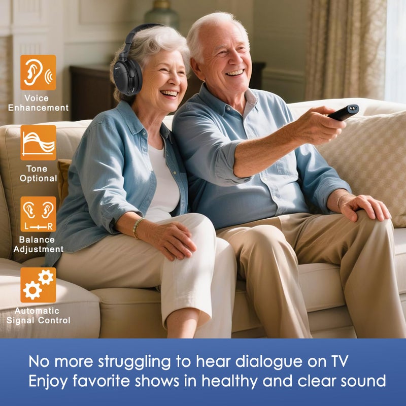 SIMOLIO Wireless TV Headphones with Clear Dialog Mode, Enhanced Voice & Spare Battery for Seniors & Hard of Hearing, L/R Balance Volume Control, No Audio Lag, Long Range - Image 2